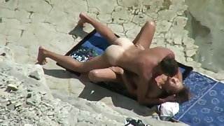 Real Amateur Couple #rec fucks on the sunny beach Voyeur 
